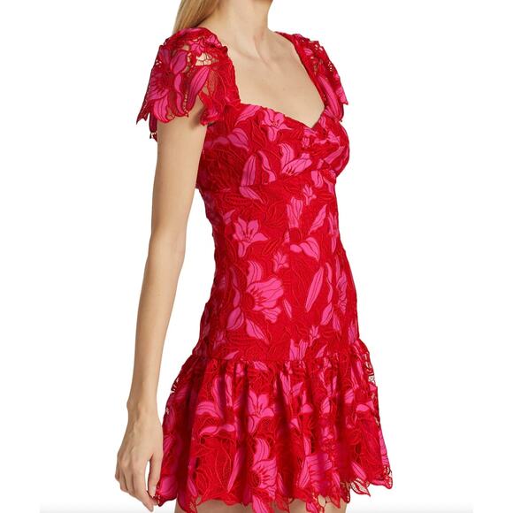 Monique Lhuillier Dresses & Skirts - Monique Lhuillier Embroidered Lace Minidress Guipure Lace Coquette Fairy Sz 12